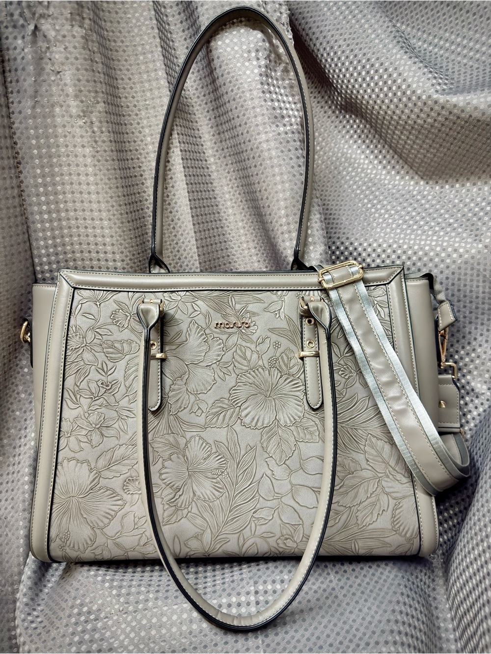 Mosiso Gray Embossed Floral Laptop iPad Travel Large Tote Handbag Crossbody